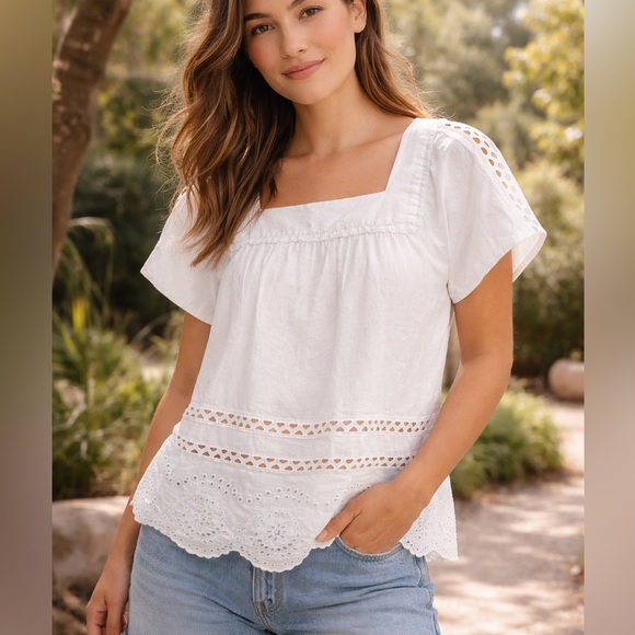 Madewell Angelica Eyelet Top Boho White Medium - Picture 10 of 10